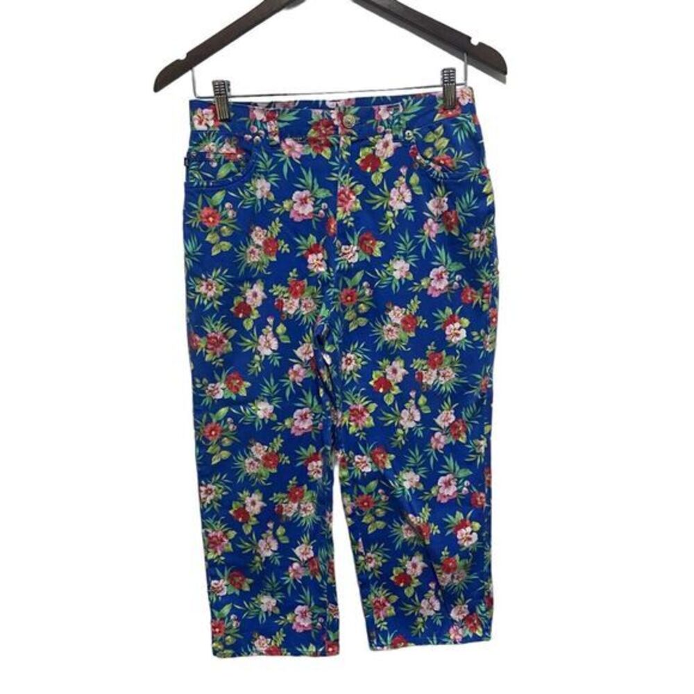 Lauren Ralph Lauren Pants Women 8 Blue Floral Tropical Capri Cropped Lightweight